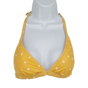 Classic Bikini Swimsuit Top in Yellow with White Floral Print Size Small